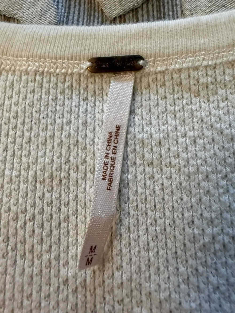 Free People Kombucha Cuff Thermal Top Ivory Waffle Knit Crochet Women's Medium